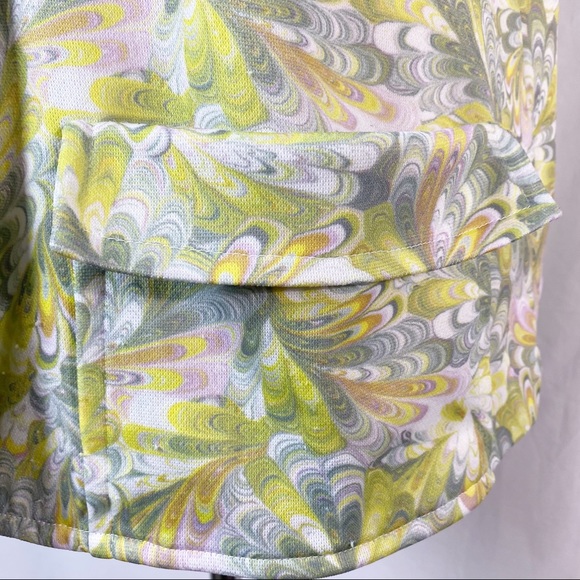 Vintage 70s Psychedelic Green Marble Print Button Up Camp Shirt Top Med - Picture 3 of 7